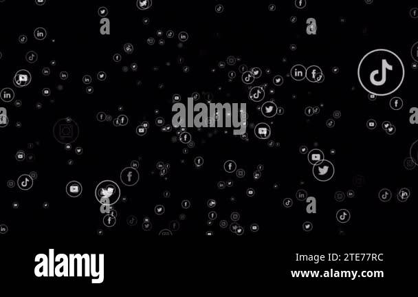 4K Social Media Icons floating zoom in Transparent Alpha Background