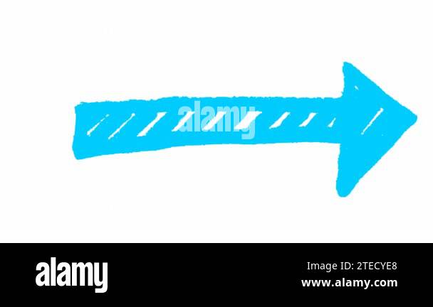 Animated symbol of arrow. Hand drawn blue arrow points to the right ...