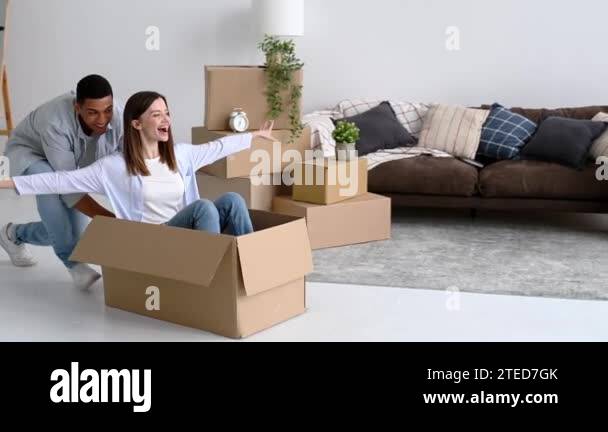Couple in love, young man and woman of different nationalities, moved ...