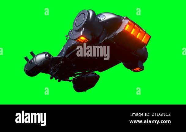 Futuristic flying car. Green screen isolate. Realistic 4k animation ...