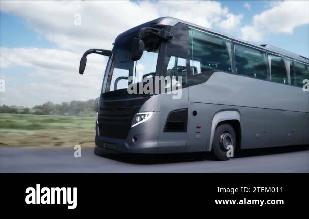 Touristic bus very fast driving on highway. Tourism, travel concept ...