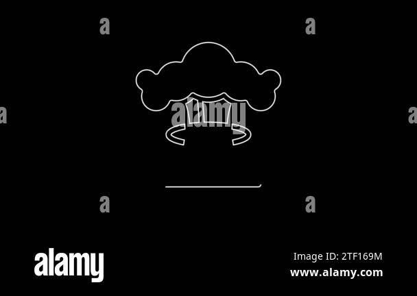 White line Nuclear explosion icon isolated on black background. Atomic ...