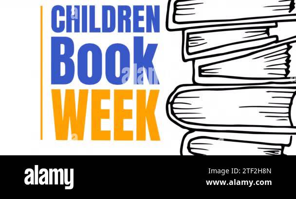 Animation of children book week text over books on white background ...