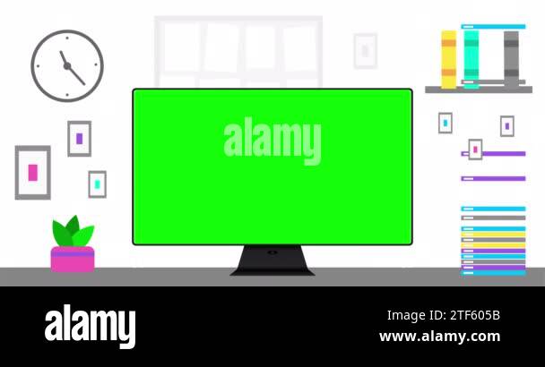Office, modern computer and chromakey screen. 4K resolution animation ...