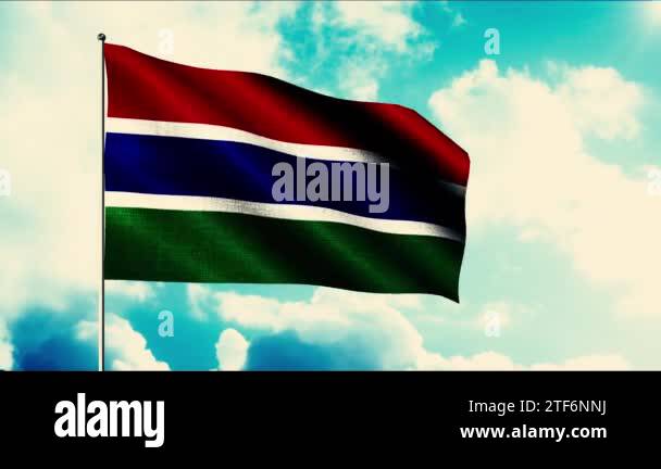 Gambia flag waving in the wind on a flagpole, seamless loop. Motion ...
