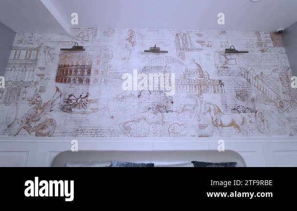 Luxury Apartment Interior. Painting on wallpaper Stock Video Footage ...