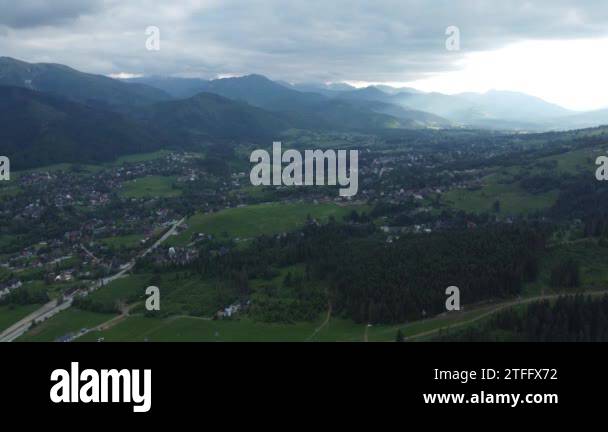 Epic sky and valley view from Gubawka (Gubalowka) - landscape flyover ...