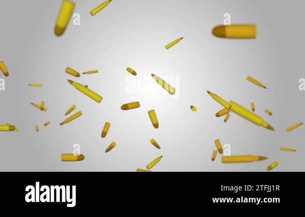 4K 3DFalling bullets on a black background with depth of field. 4k loop ...