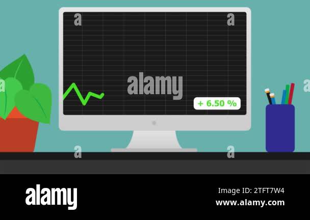 Computer screen with a graph showing the price rising. 2D Animation ...