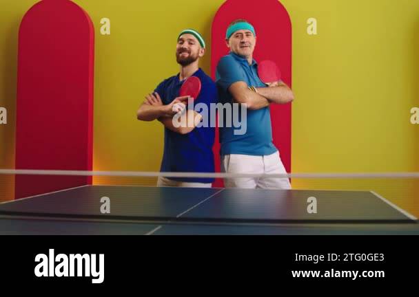 Two ping ping players after they end the game on the table tennis or ...