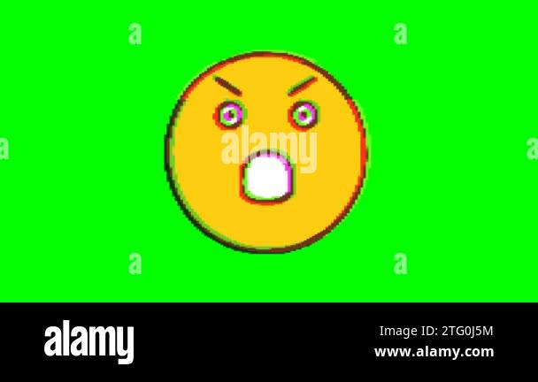Angry emoticon with glitch effect on green background. Emoji motion ...