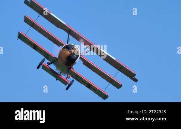 Thiene Italy OCTOBER 17, 2021 close up bottow view Fokker Triplane Dr.1 ...