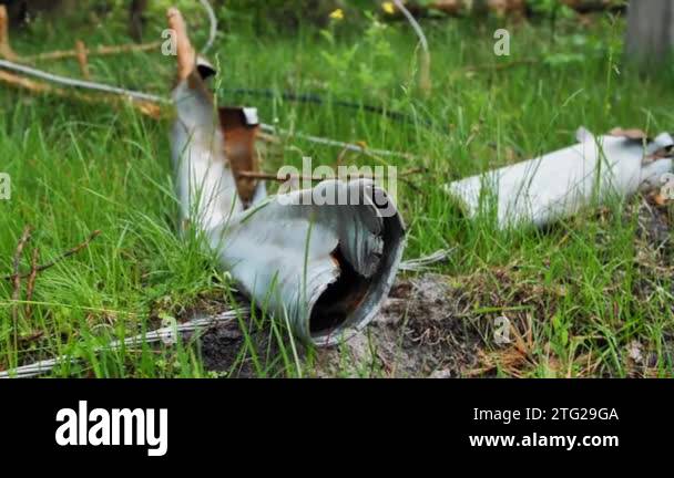 The remains of a projectile of the Russian army's multiple launch ...