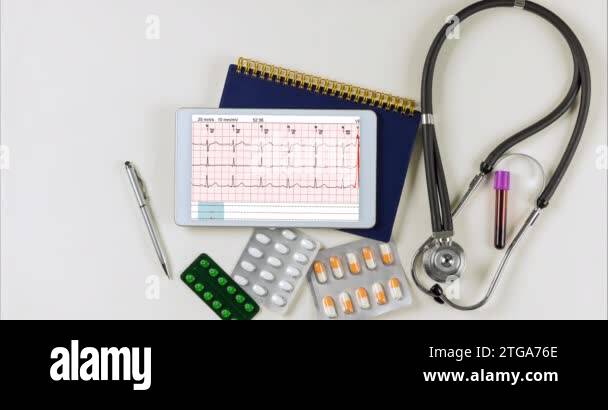 Medical stethoscope electrocardiogram graph ekg Stock Videos & Footage ...