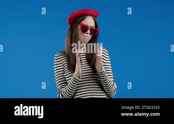 Big large and small tiny concept. Woman showing difference between ...