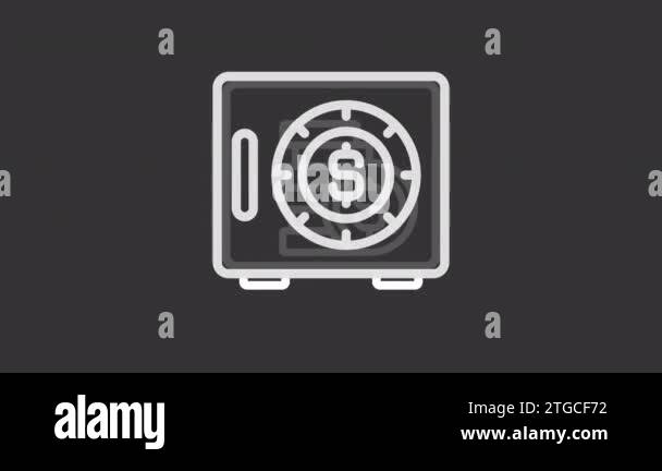 Animated safe box white line icon. Protection of financial assets ...