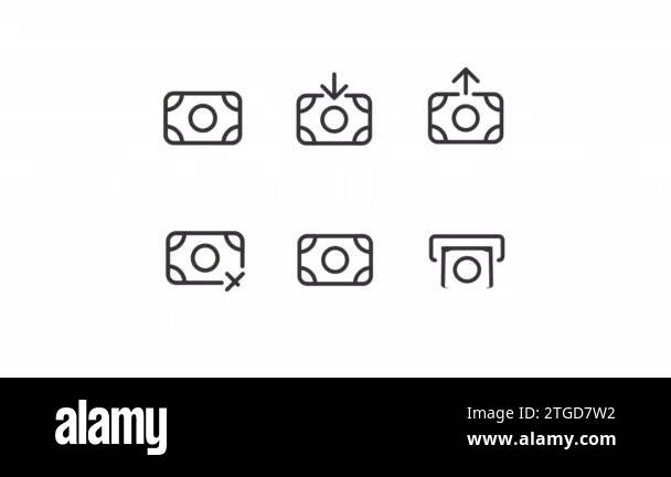 Animated currency line ui icon set. Pay in cash. Dollar banknotes ...