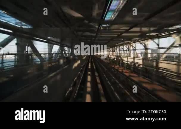 (Part 3 of 6) Point of view Yurikamome line automated train moving ...