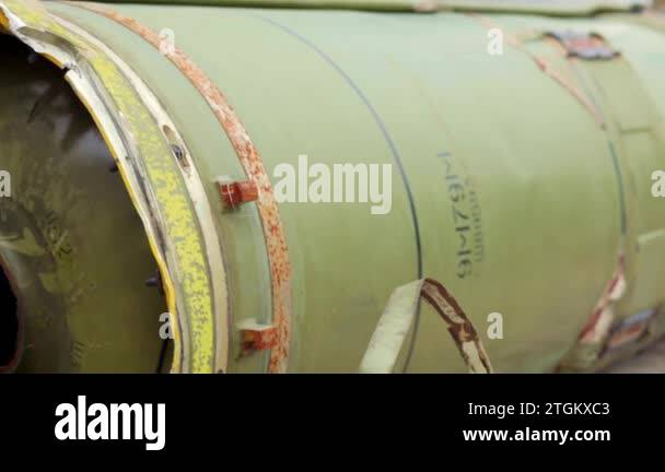 Parts of a tactical ballistic missile, OTR21. Destroyed Russian