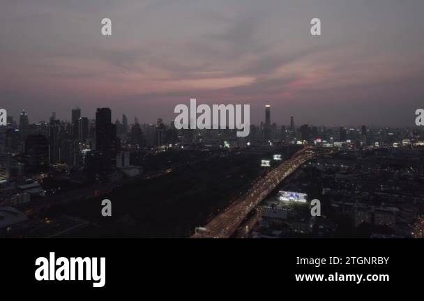 An aerial view of Bangkok skyline at night in Thailand Stock Video ...