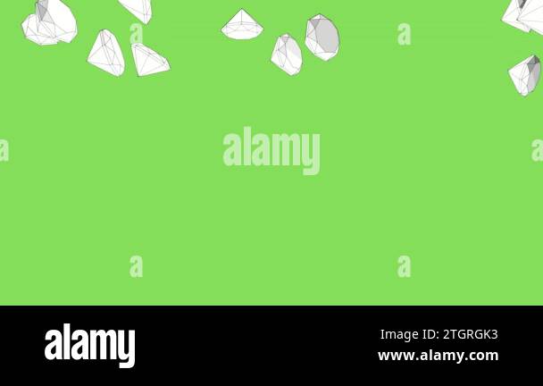 White rubies fall on a green background. 3D animation. Cartoon ...