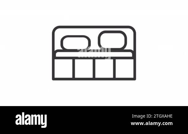 Animated double bed linear icon. Bedroom furniture. Cozy house ...