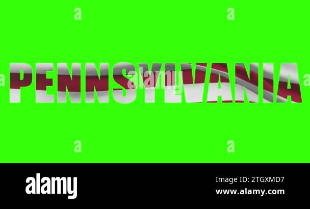 Pennsylvania state name on green screen animation. USA state flag ...