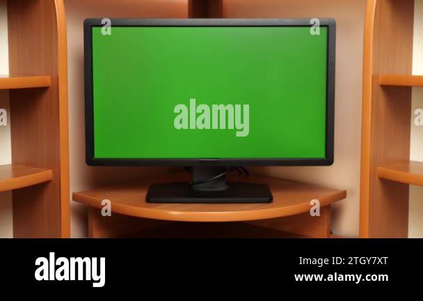 Video background in the form of a computer table with a monitor Stock ...