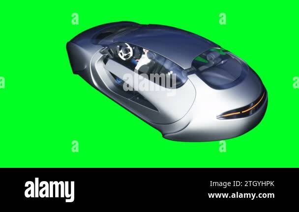Futuristic flying car. Green screen isolate. Realistic 4k animation ...