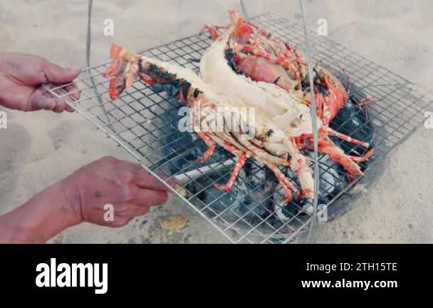 Lobster Seller Fisherman On The Beach Cooking Lobsters On Charcoal Lobster Seller Fisherman On The Beach Cooking Lobsters On Charcoal