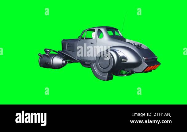 Futuristic flying car. Green screen isolate. Realistic 4k animation ...