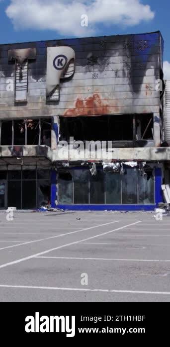 Destroyed Store This stock vertical video shows a destroyed building of a shopping ...