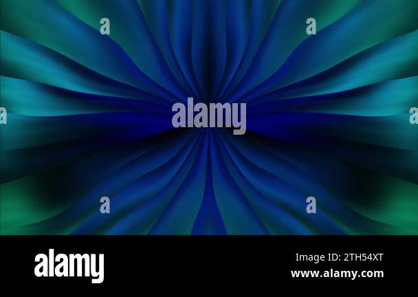 Beams of blue and green light come from the center of the frame and ...