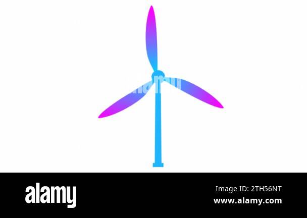 Animated flat ecology icon. blue and pink symbol of wind power plant ...