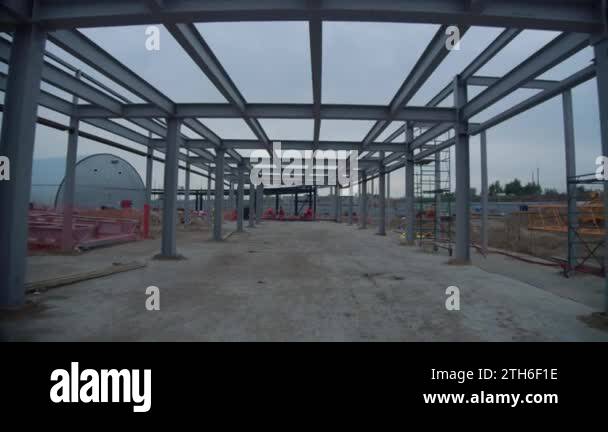 Carcass made of metal beams and hangar building at sports arena ...