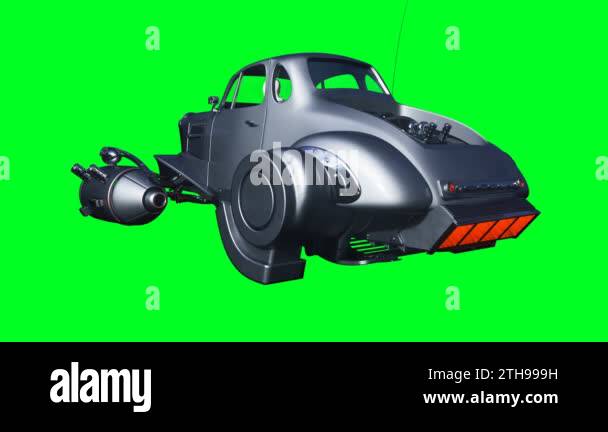 Futuristic flying car. Green screen isolate. Realistic 4k animation ...