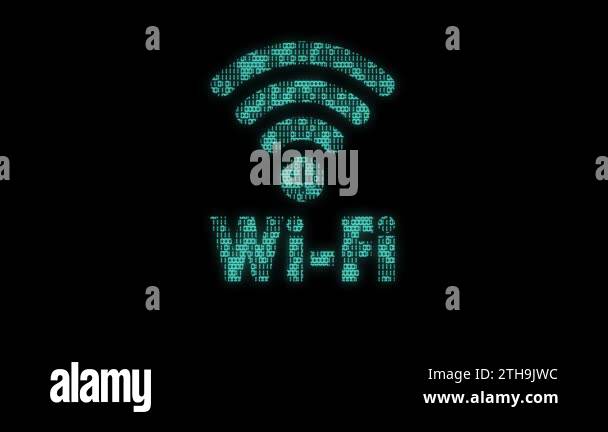 Classic animated wifi symbol with animated binary code texture in teal ...
