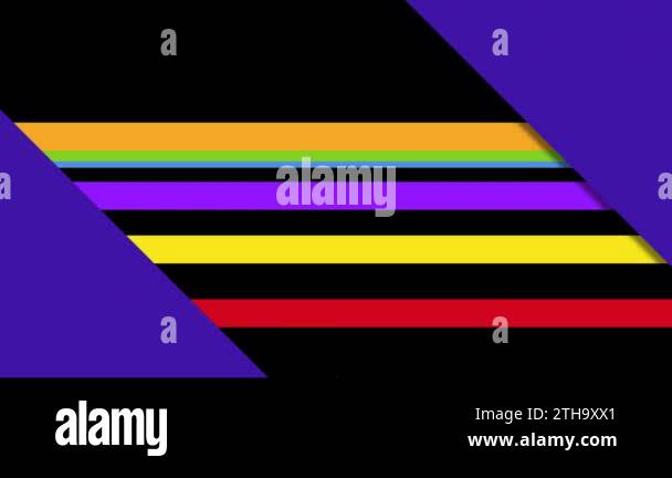 Animation of diagonal blue blocks over colourful horizontal stripes on ...