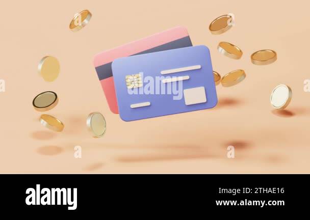 Loop animation of bank card with 3d cartoon style, 3d rendering Stock ...