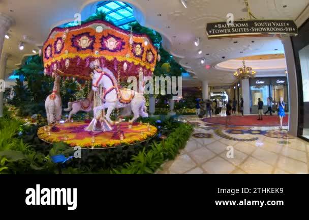Las Vegas, Nevada, USA - August 18, 2018: flowers French carousel with ...