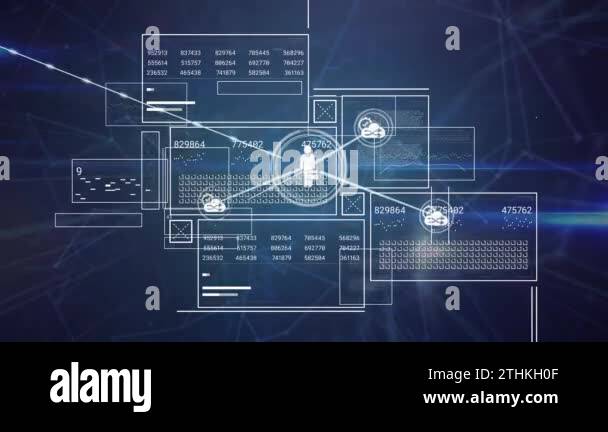 Animation of graphical interface with icons connecting with lines ...