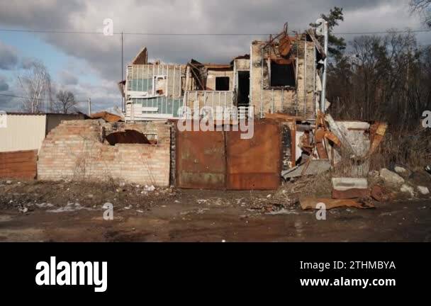War in Ukraine, ruins of house, Aftermath bombing. Buildings destroyed ...