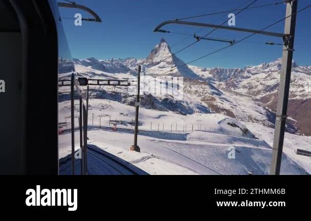 Beautiful Zermatt ski resort with view of the Matterhorn peak on the ...