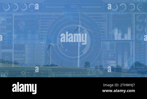 Animation of data with hud processing on digital interface over wind ...