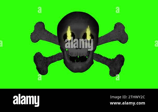 GREEN SCREEN ANIMATION SKULL AND CROSSBONES PIXEL STYLE MOTION GRAPHICS ...