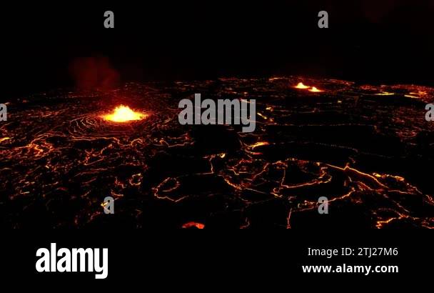 An eruption of the fagradalsfjall volcano captured by helicopter.. An ...
