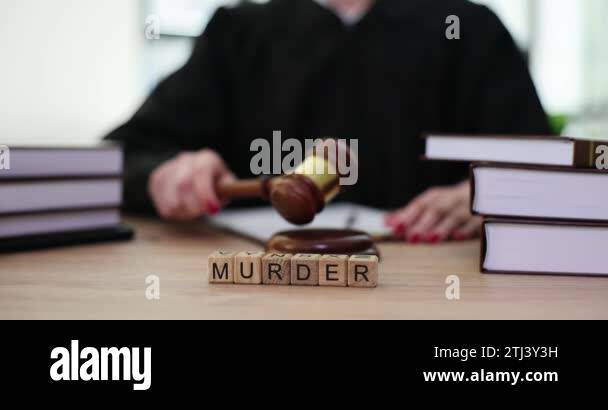 Murder Word On Cubes And Judges With Gavel In Courtroom. Judicial ...