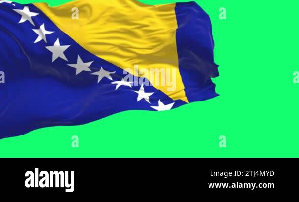Flag of Bosnia and Herzegovina waving isolated on a green background ...