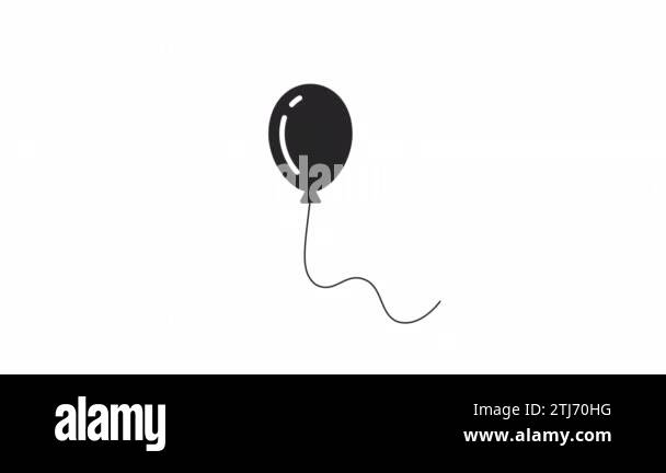 Animated bw single balloon. Black white thin line icon 4K video footage ...