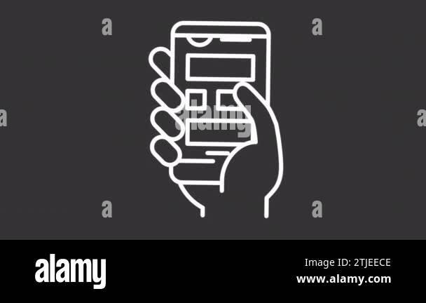Scroll website white icon animation. Animated line hand holding mobile ...